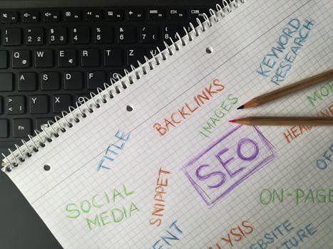 pexels-photo-942331-942331 Close-up of notebook with SEO terms and keywords, highlighting digital marketing strategy.